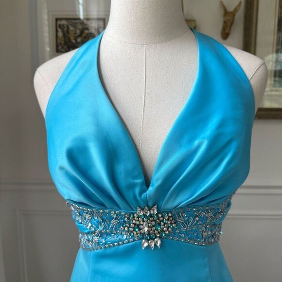 Vintage Y2K Masquerade Turquoise Blue Cinderella Gown Formal Dress 7 8 - Picture 2 of 12